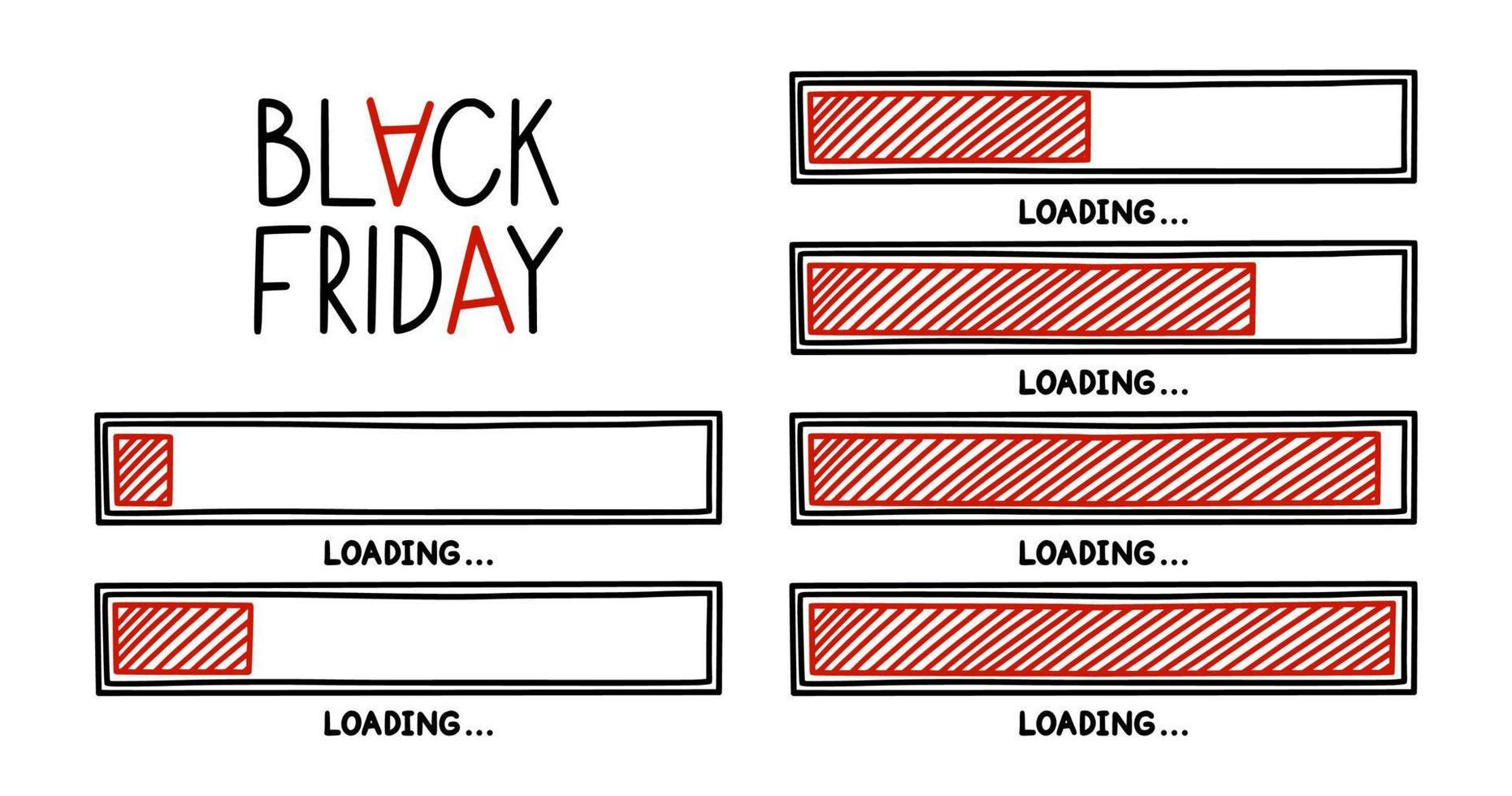Black friday loading bar. Infographics design element with status of sale start. Hand drawn vector illustration