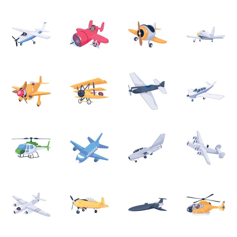 paquete de iconos isométricos de aviones vector