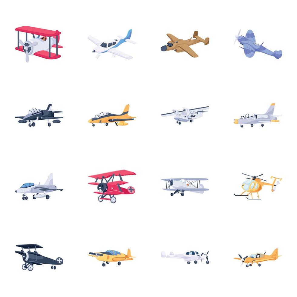 Pack of Aircraft Isometric Icons vector