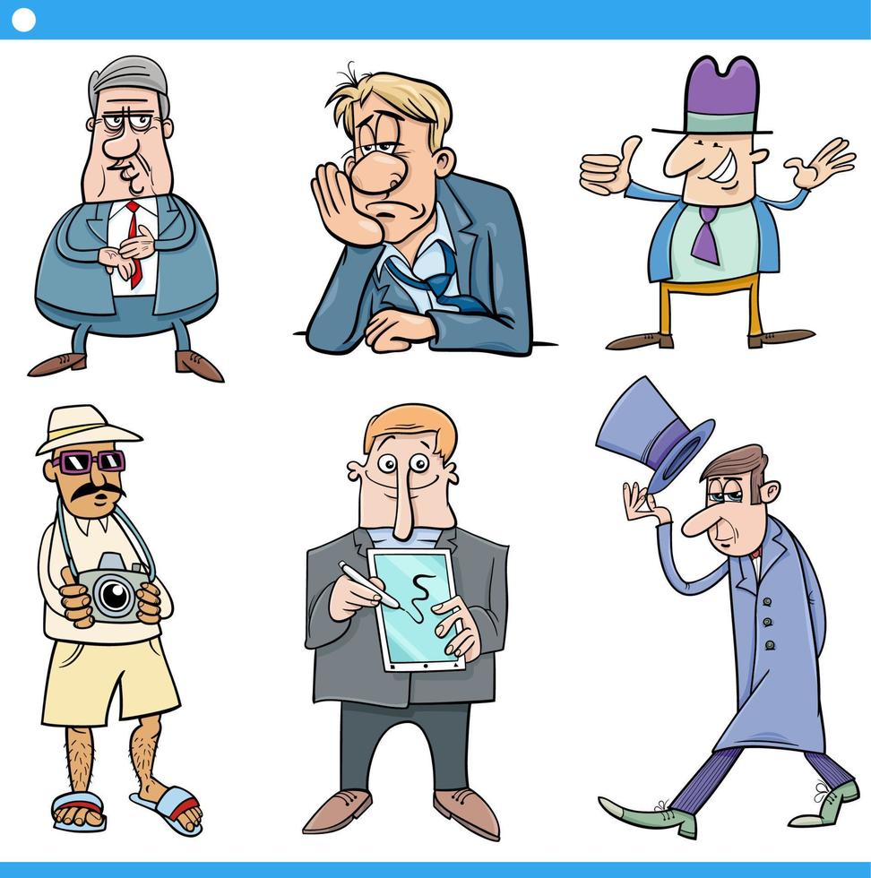 cartoon funny men comic characters set vector