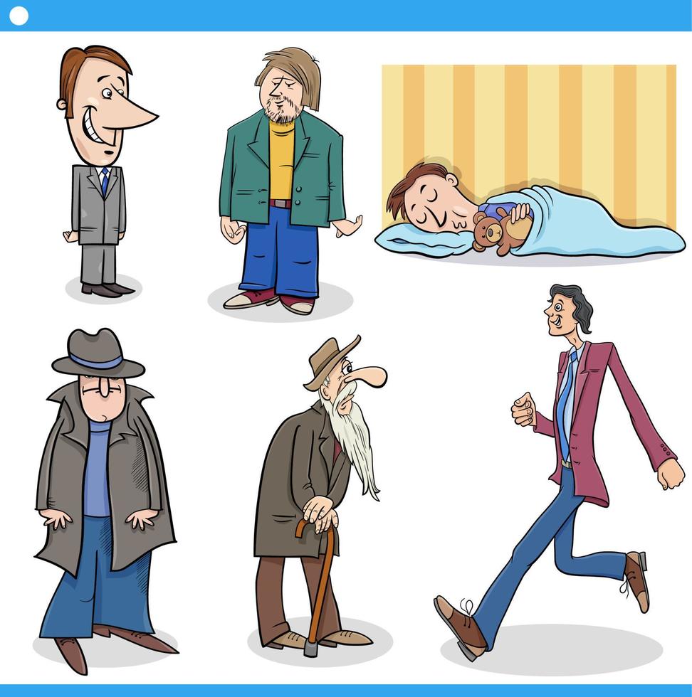 cartoon funny men comic characters set vector