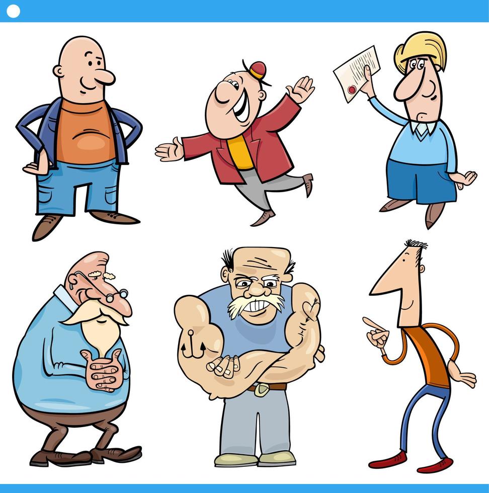 conjunto de personajes cómicos de hombres divertidos de dibujos animados vector