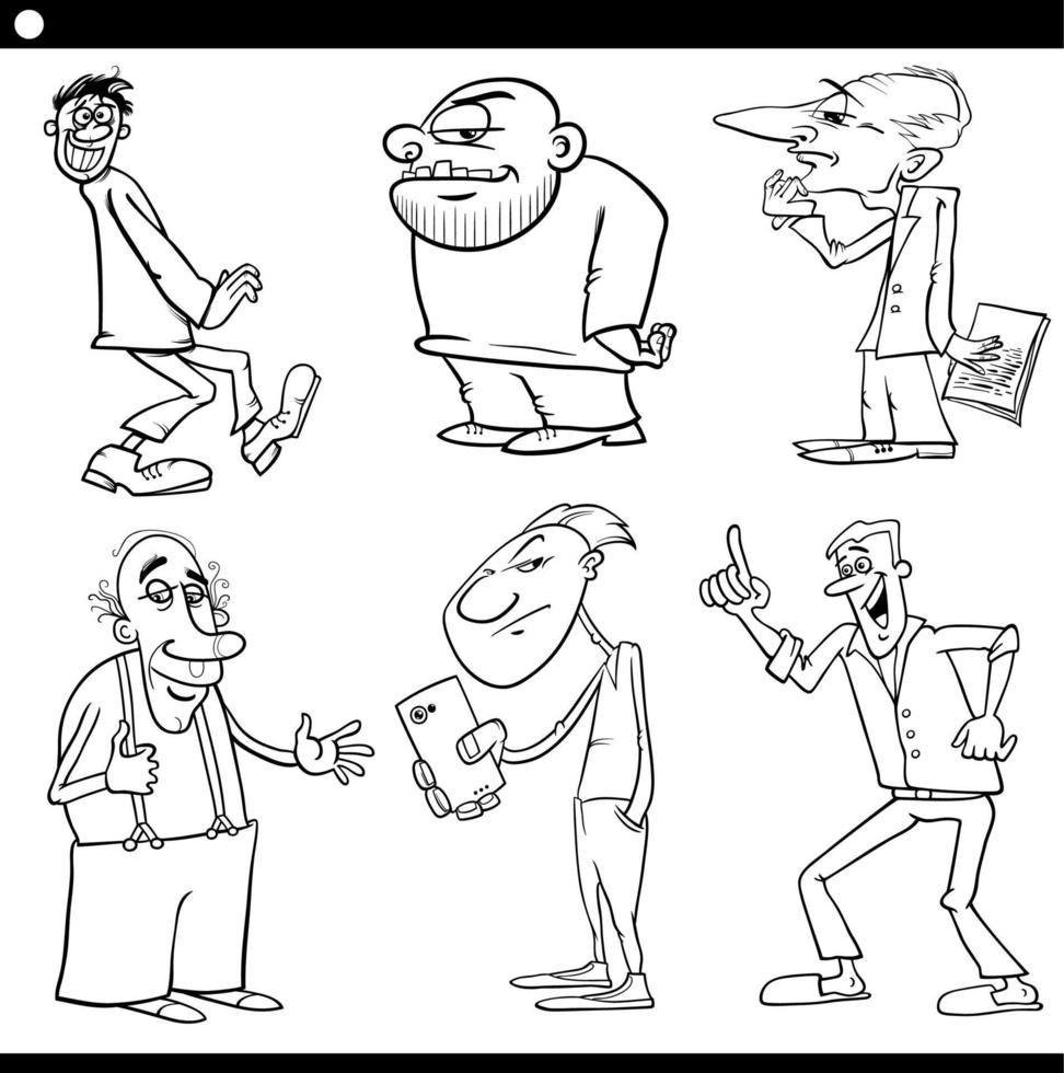men characters set cartoon black and white illustration vector