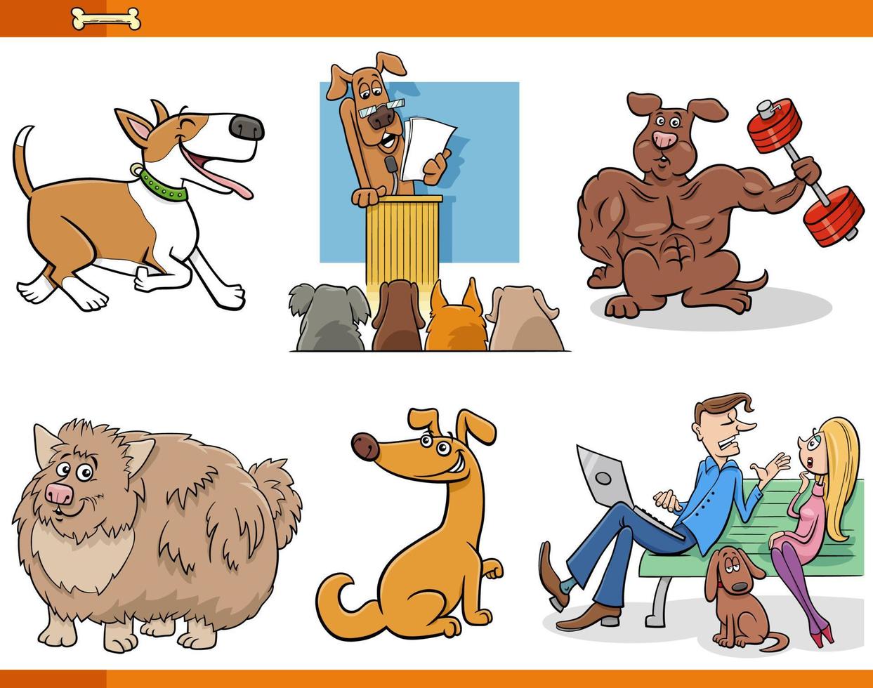 cartoon dogs and people characters set vector