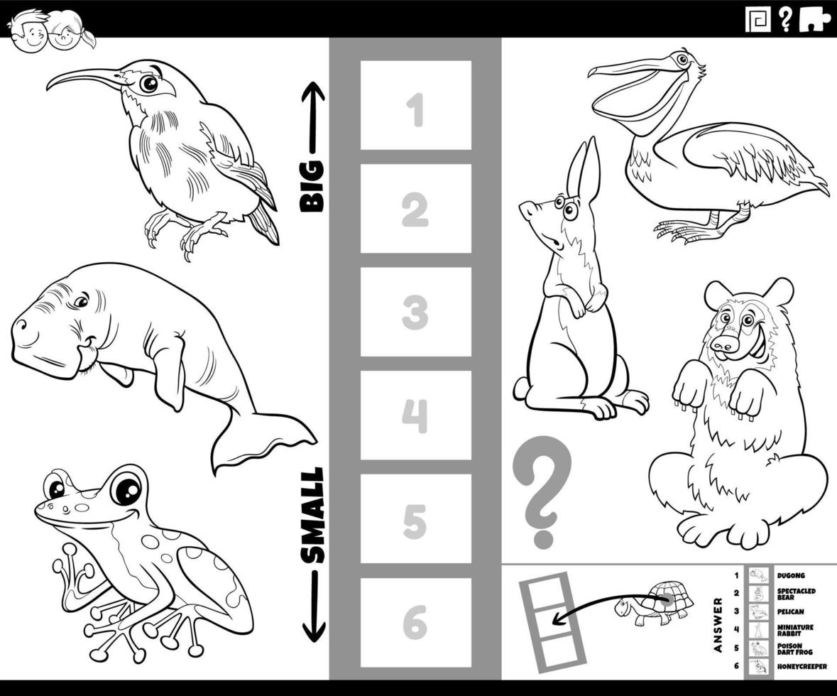 biggest and smallest cartoon animal game coloring page vector