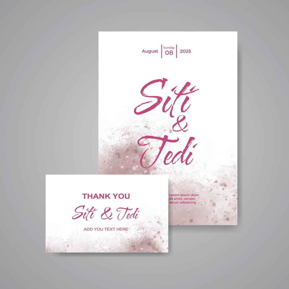 Wedding invitation with abstract watercolor background vector