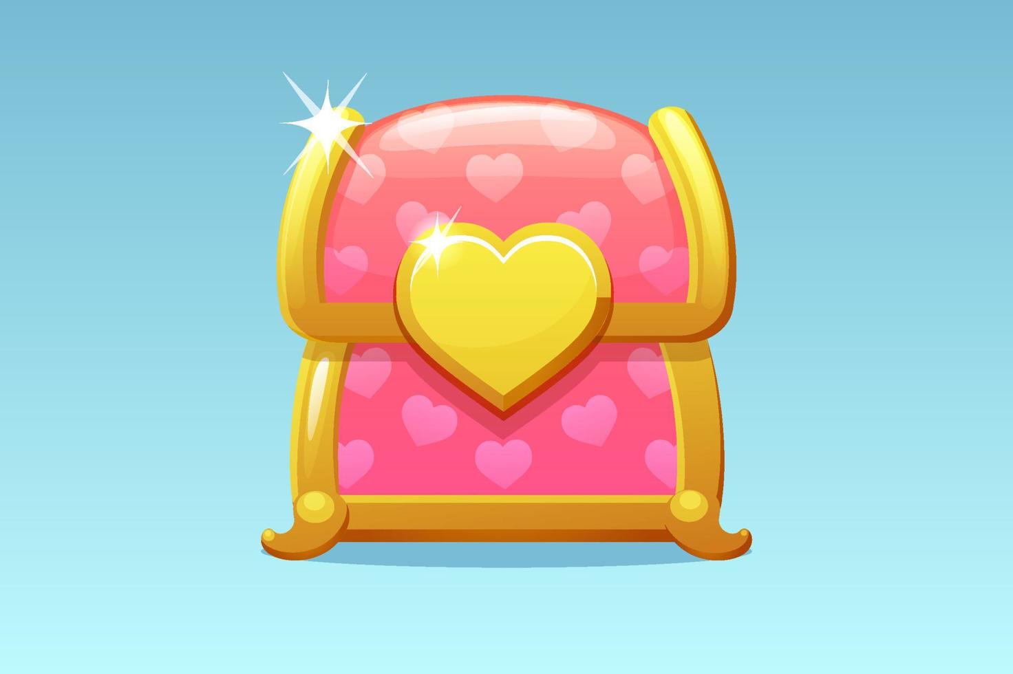 Cartoon cute closed chest with hearts for Valentines day. Vector illustration surprise box icon for gift.