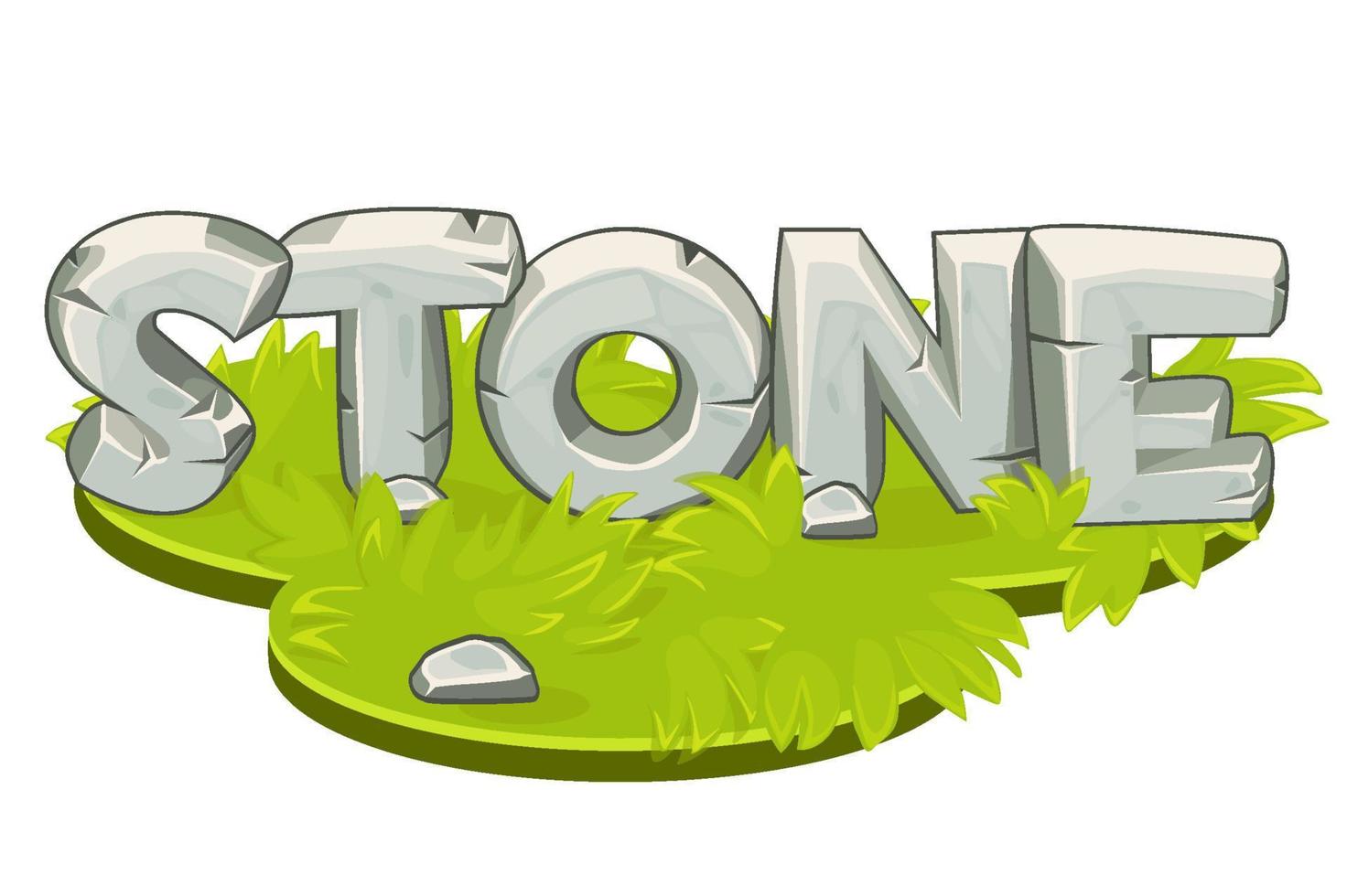 Cartoon word stone on island isometric with grass. Vector illustration glade with rocks logo for game graphic design.