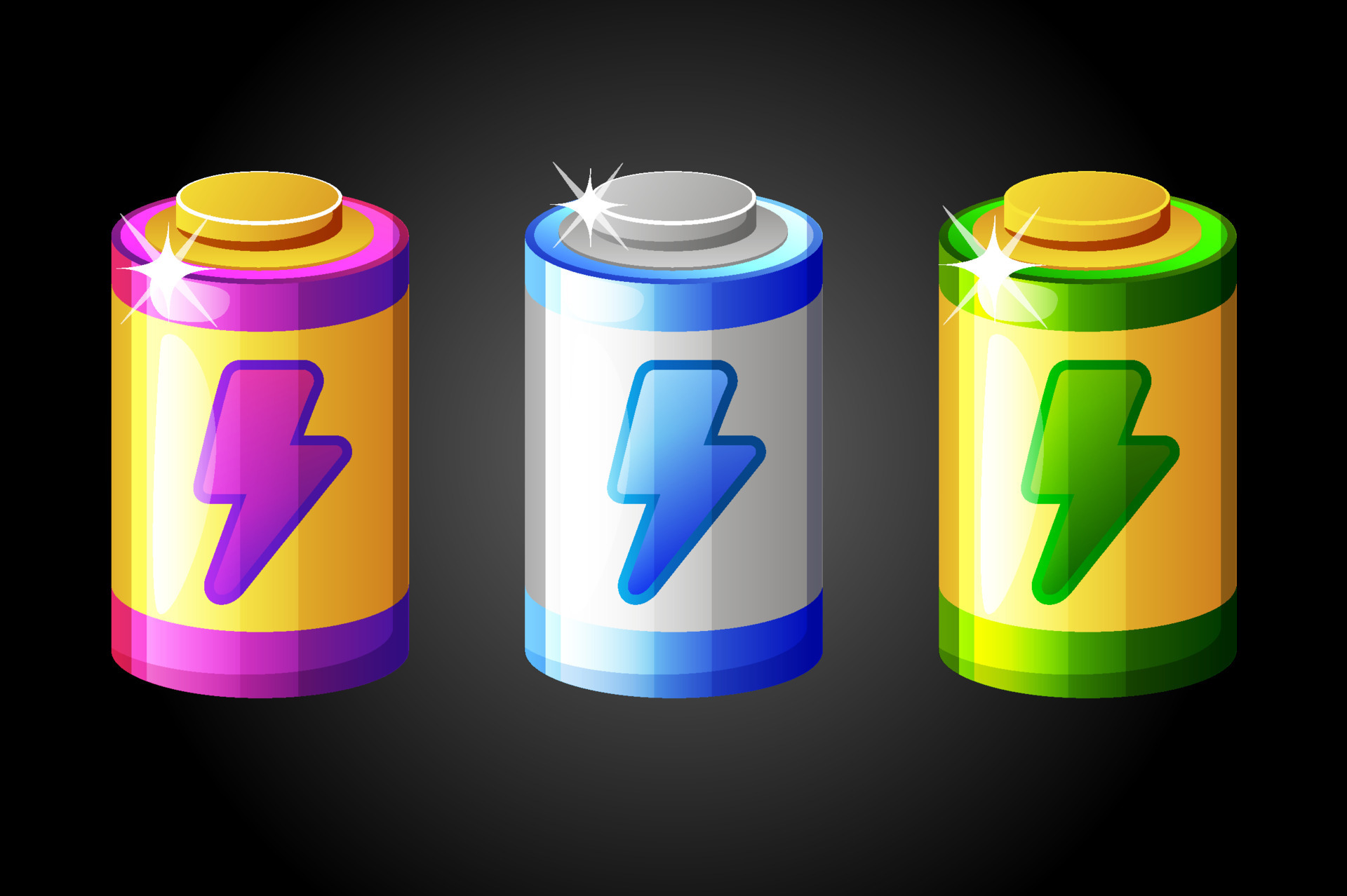 Set cartoon energy batteries for the game. Vector illustration isolated