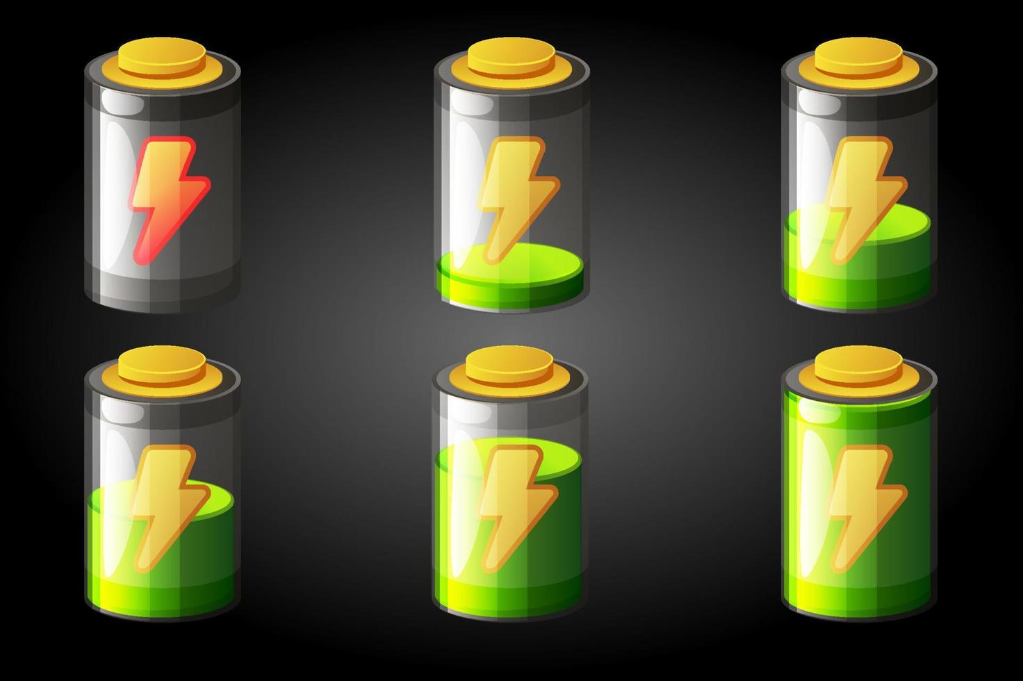 barra las baterías de energía de cargadas a descargadas para el juego. ilustración vectorial iconos de batería de teléfono aislados para diseño gráfico. vector