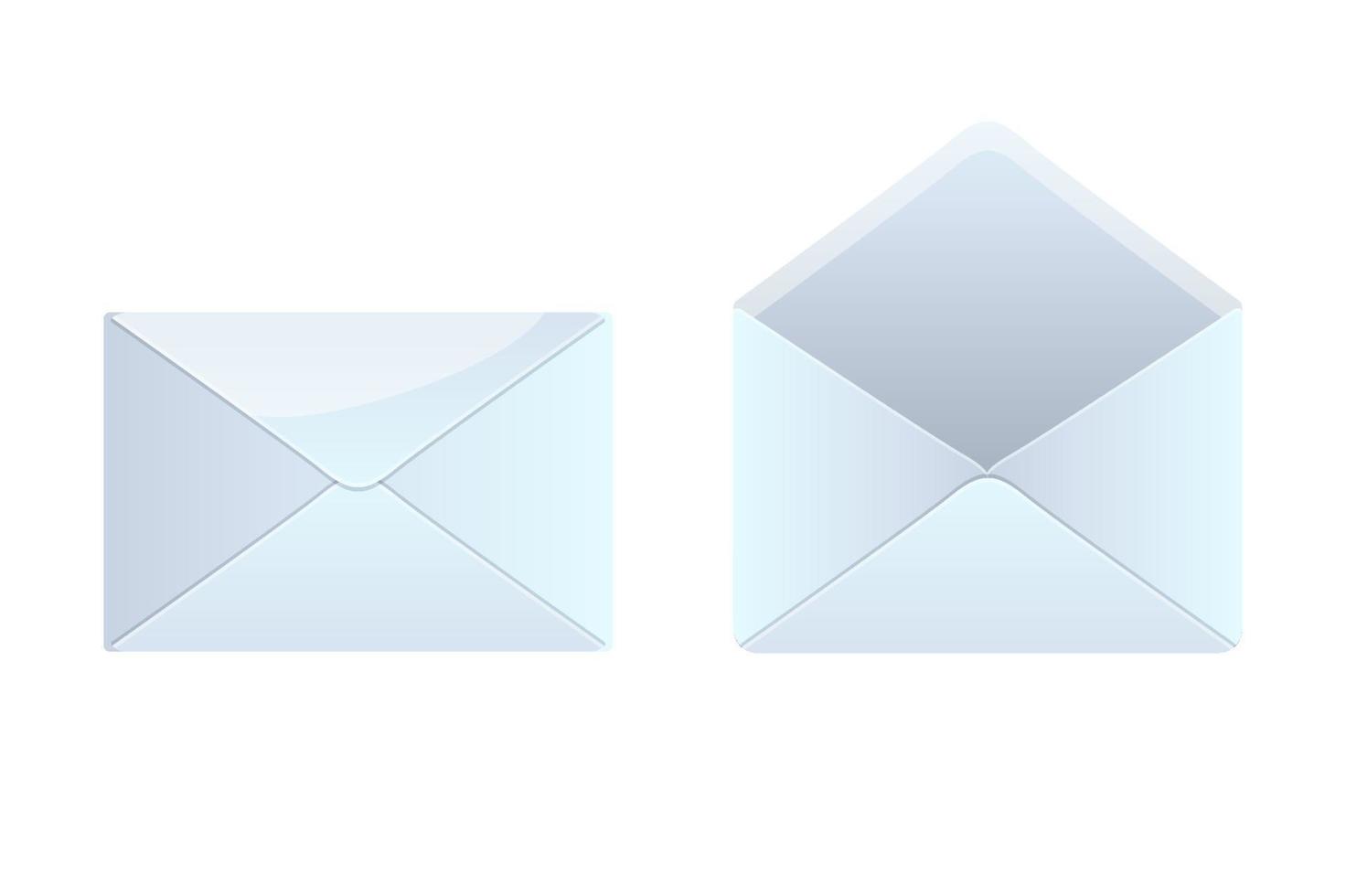 sobres aislados abiertos y cerrados para diseño gráfico. ilustración vectorial sobres blancos en blanco para la comunicación por correo. vector