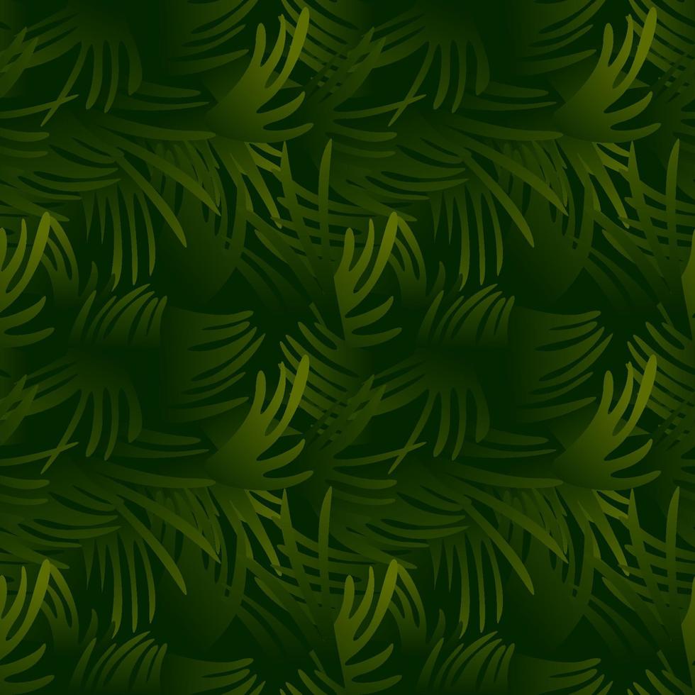 hojas de palma tropicales de patrones sin fisuras que repiten el fondo para el diseño. ilustración vectorial papel pintado de textura verde oscuro con un follaje de impresión. vector