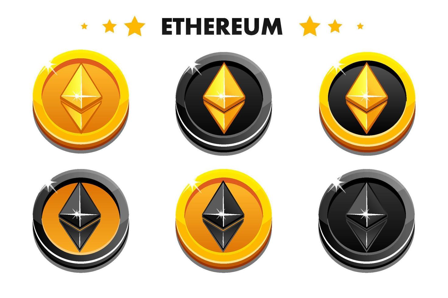 monedas de ethereum de colores dorado y negro vectorial. criptomoneda, establezca la moneda de internet ethereum del futuro. vector