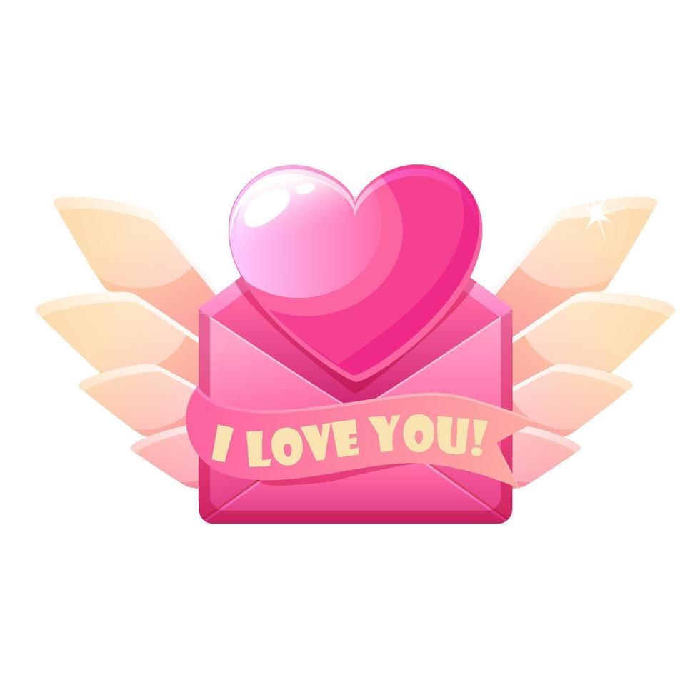 icono de carta de sobre del día de san valentín con corazón. ilustración vectorial icono rosa con la inscripción te amo. vector