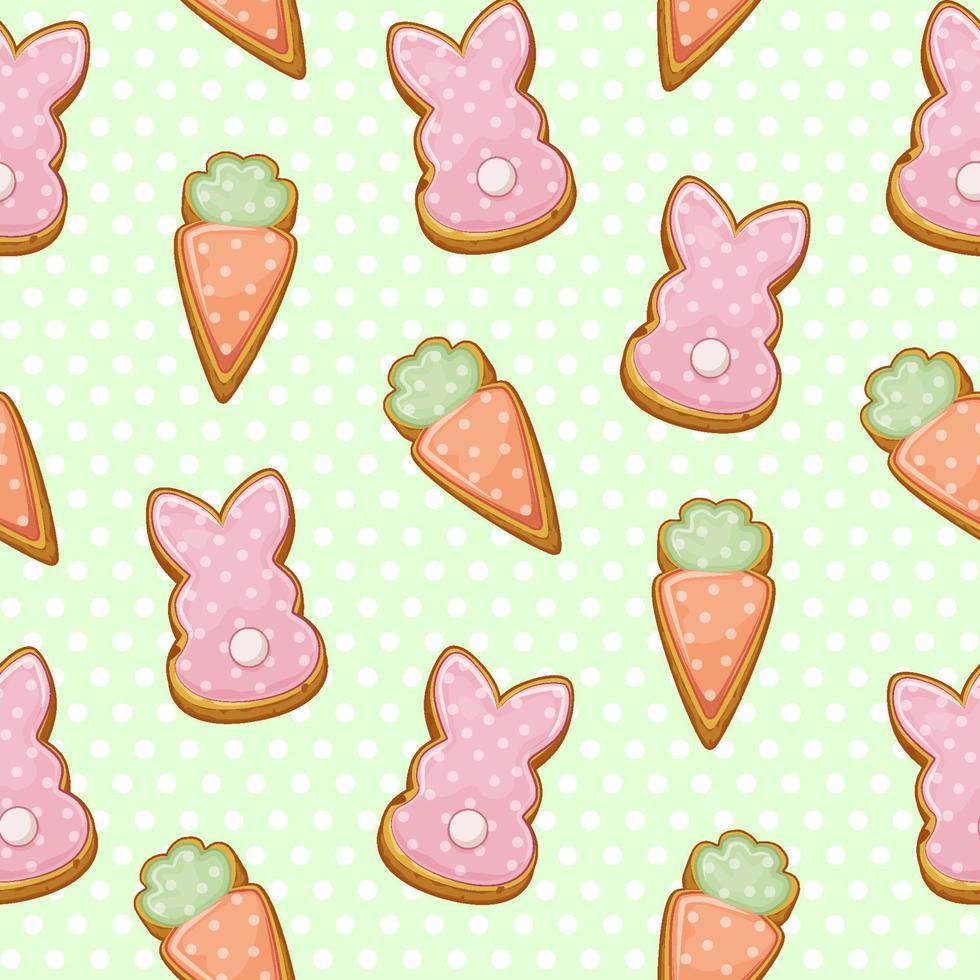 seamless pattern Easter cookies, festive wrapping texture. Vector illustration background with bunnies and carrots for wallpaper.
