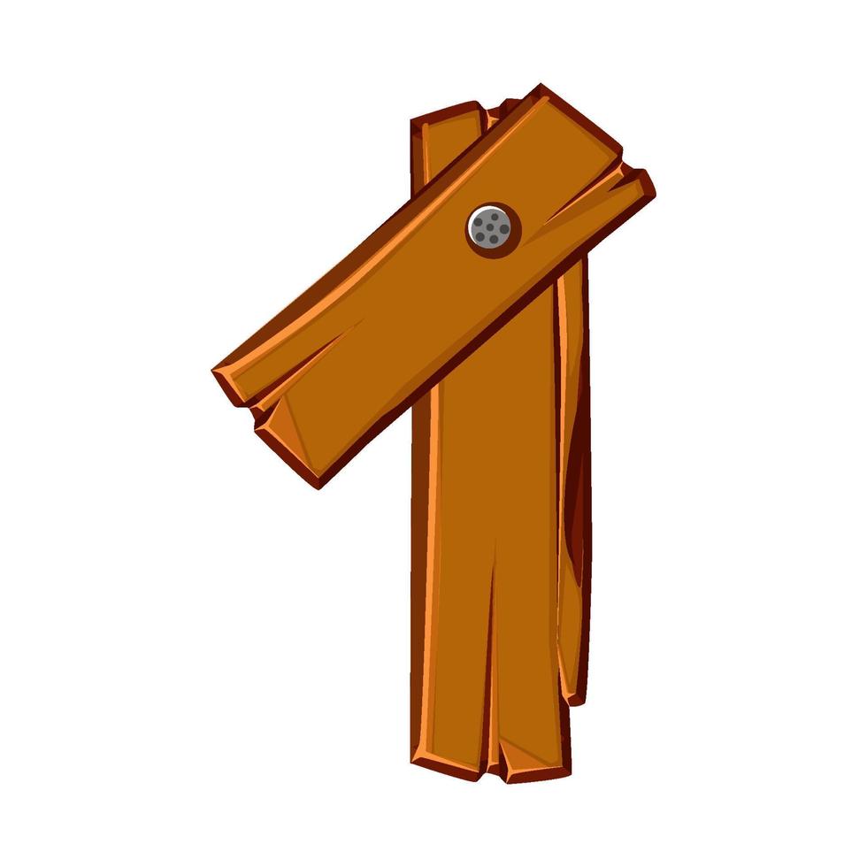 número de madera 1. tablón de madera de dibujos animados en un dígito. vector
