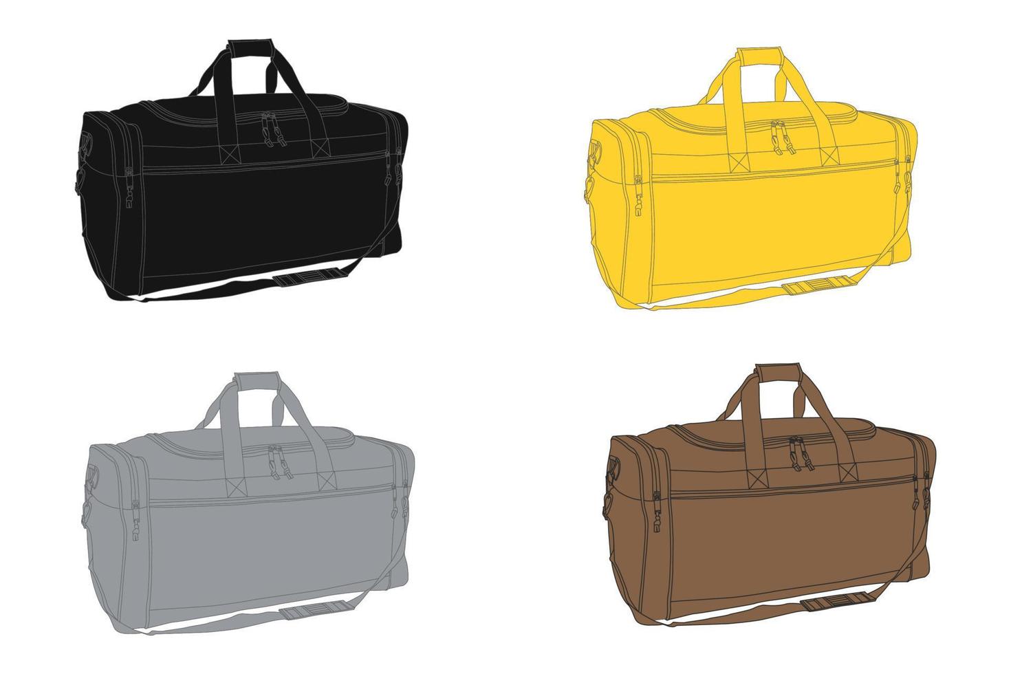 bolsas de lona vectoriales con fondo blanco, bolsa de viaje de cuero de arte lineal, bolsa de fin de semana. vector