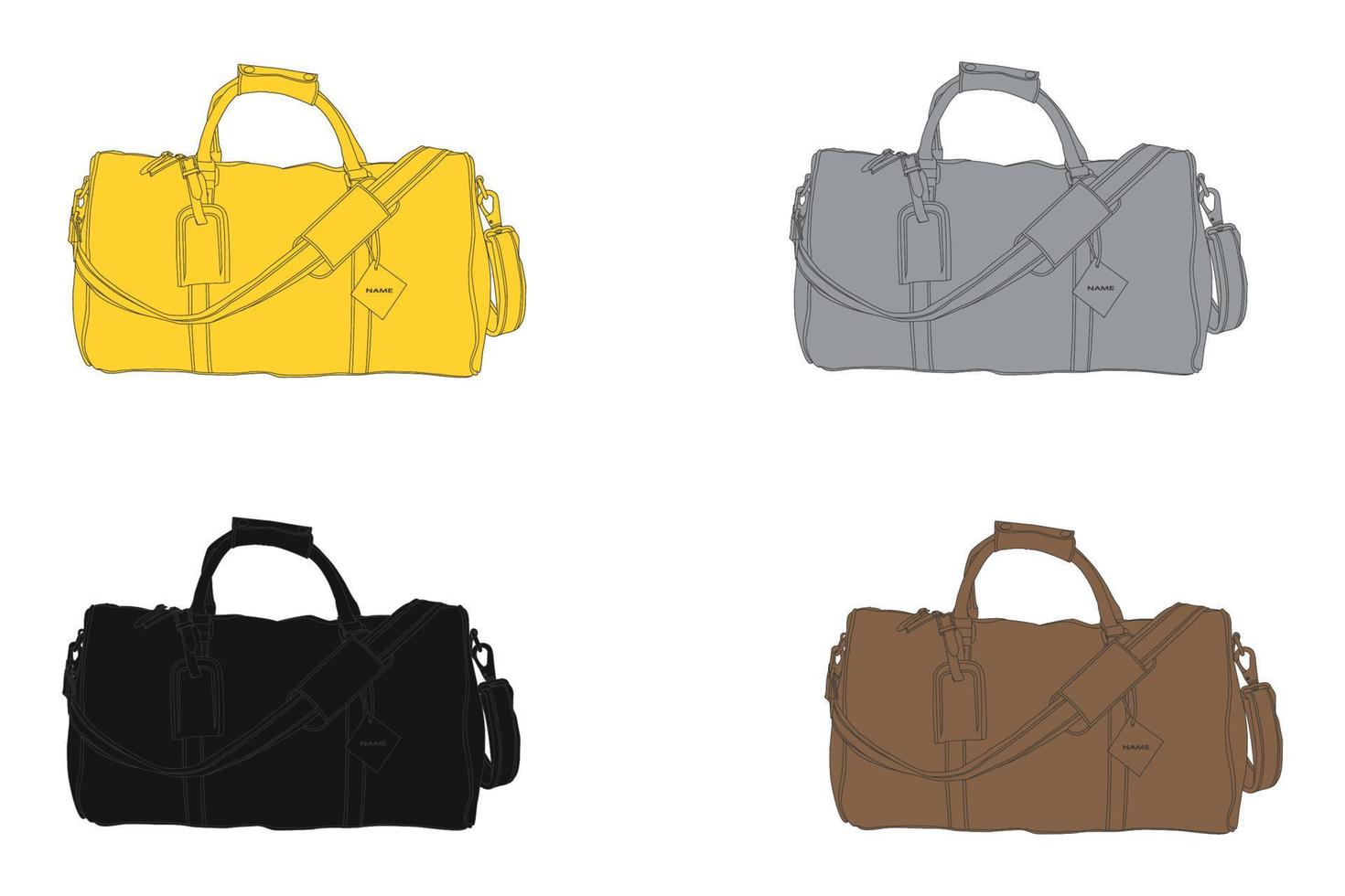 Vector Duffel Bags with white background, line art Leather travel bag, Weekender bag.