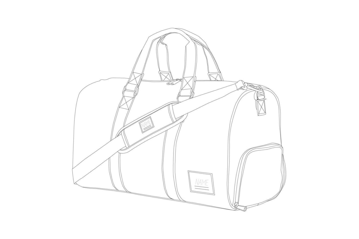 bolsa de viaje de lona de arte lineal con fondo blanco vector