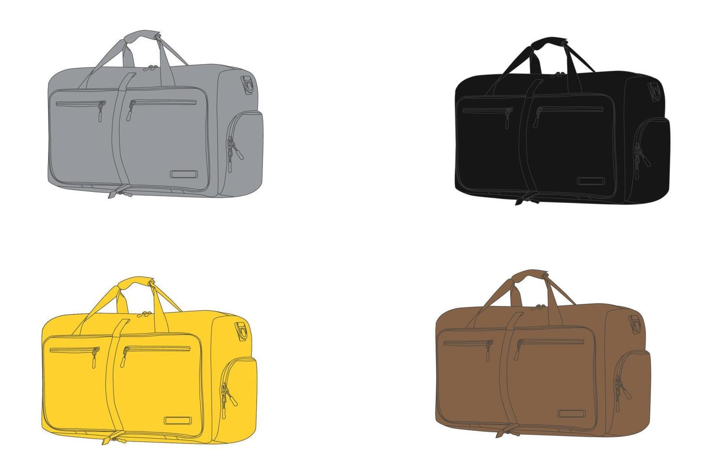 bolsas de lona vectoriales con fondo blanco, bolsa de viaje de cuero de arte lineal, bolsa de fin de semana. vector