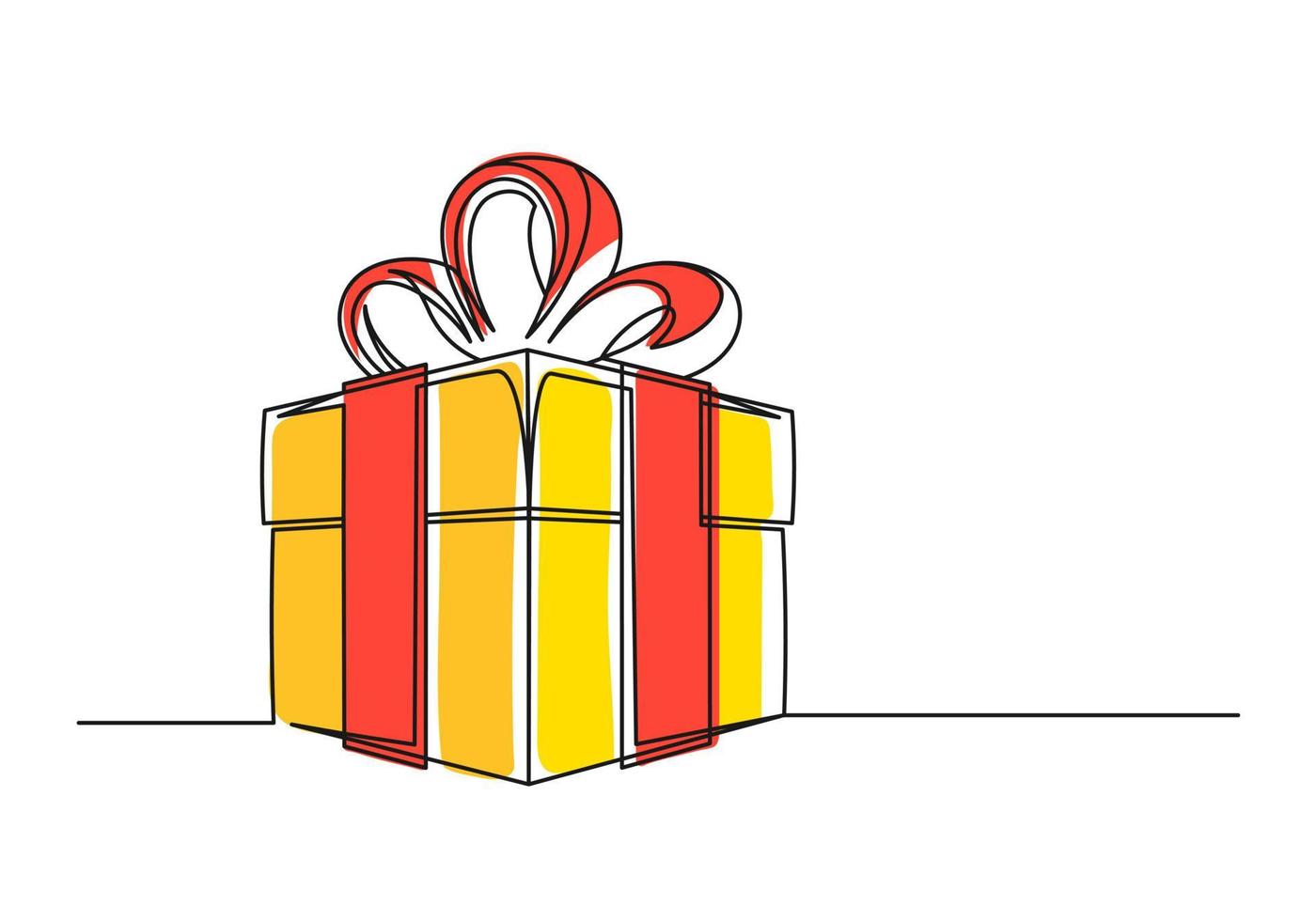 Continuous one line drawing of a Christmas gift box vector