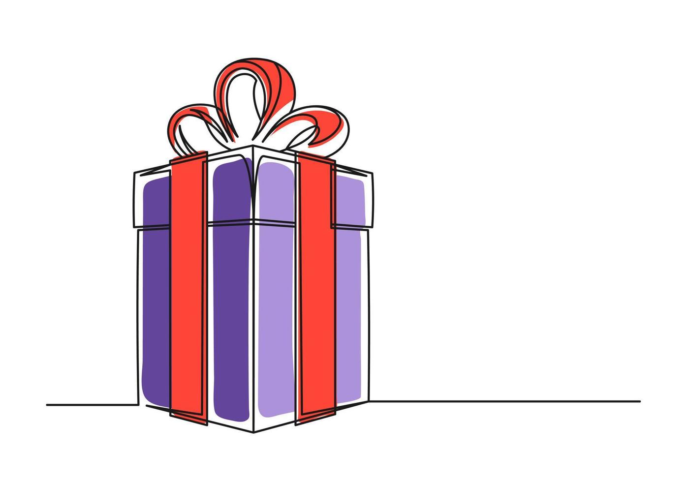 Continuous one line drawing of a Christmas gift box vector