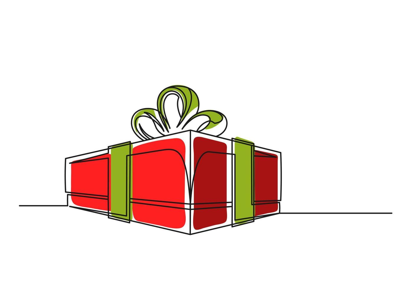 Continuous one line drawing of a Christmas gift box vector