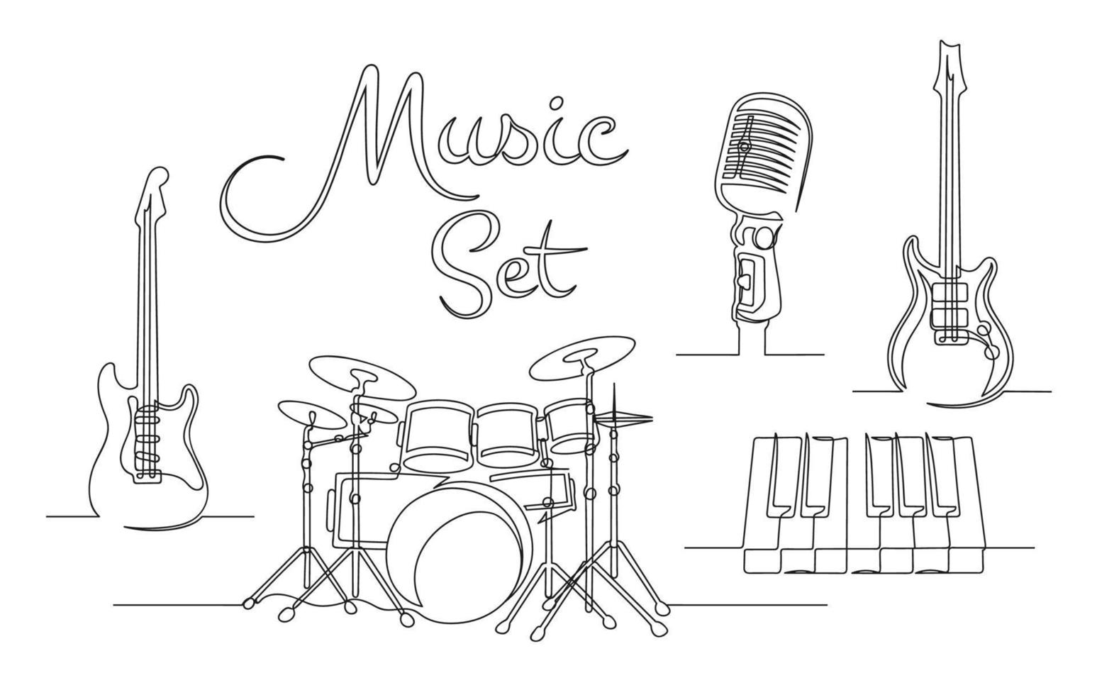 conjunto de dibujo continuo de una línea de instrumentos musicales vector