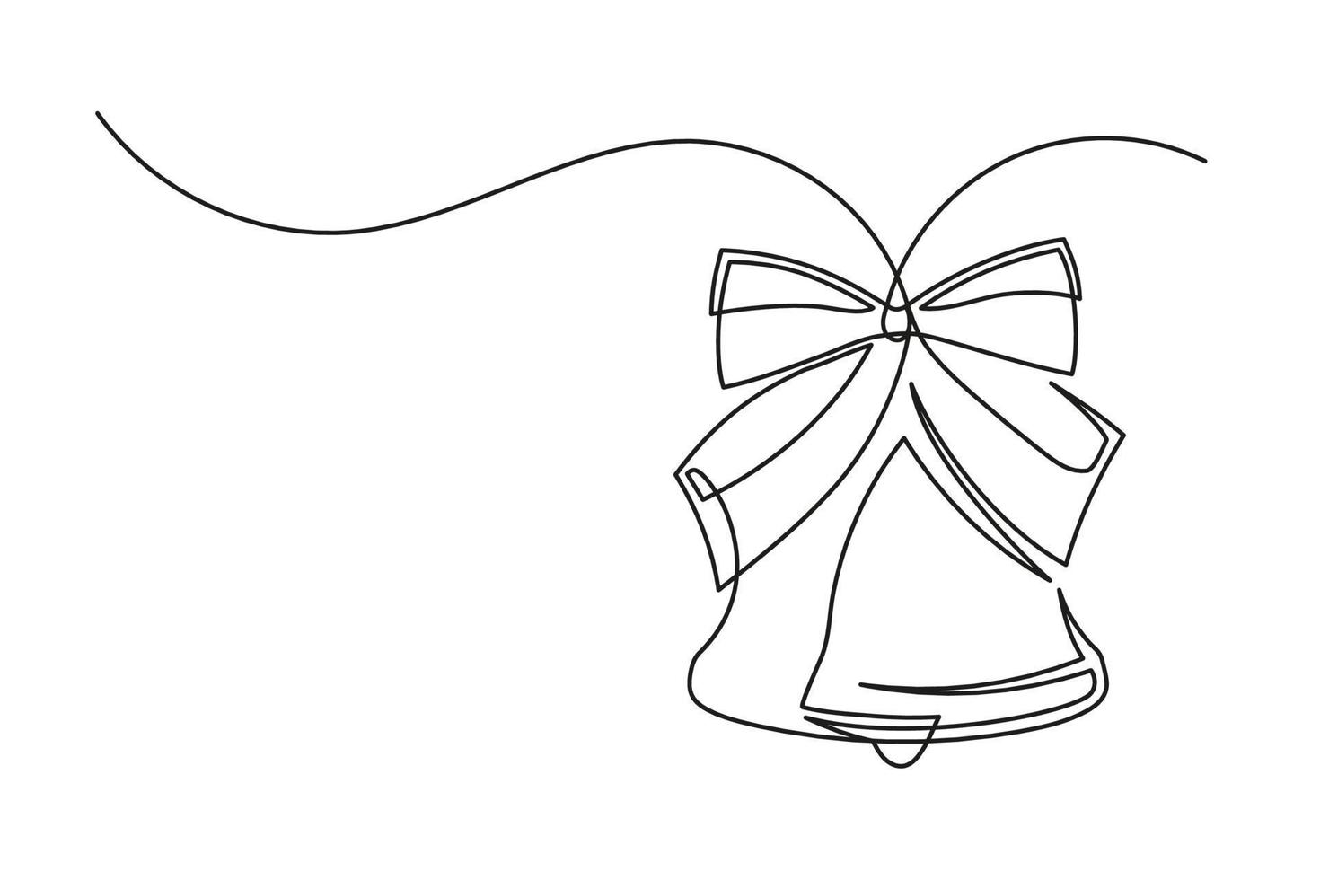 Continuous one line drawing of a Christmas bell and bow vector