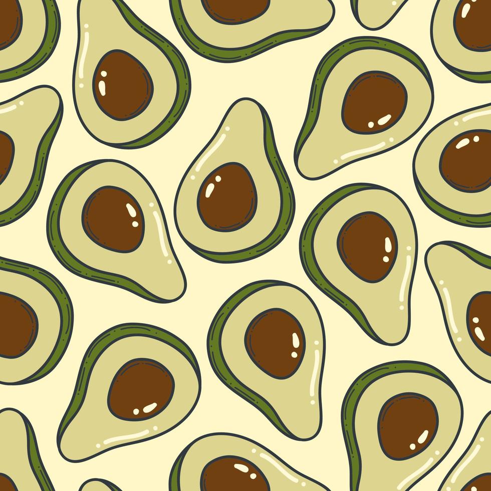 Avocado doodle outline seamless pattern illustration. Background of organic fruit and vegetable illustration. vector