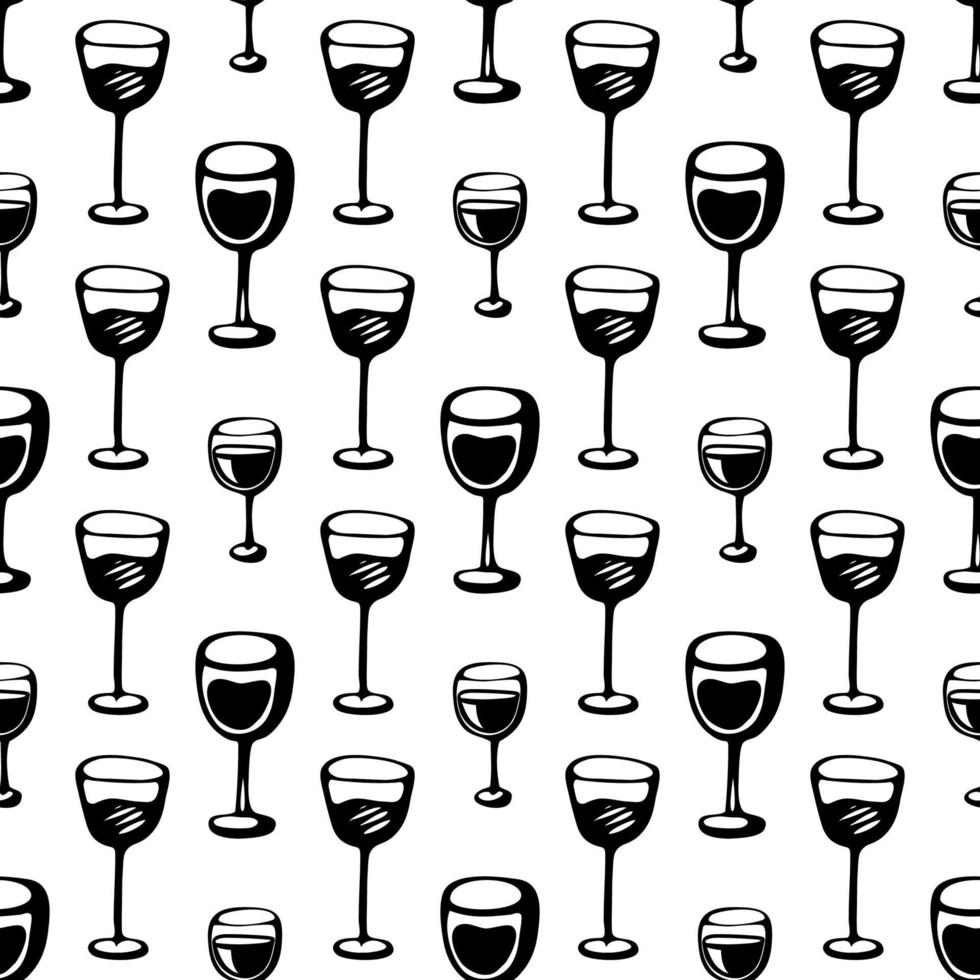 Seamless doodle pattern with wine glass. Vector illustration.