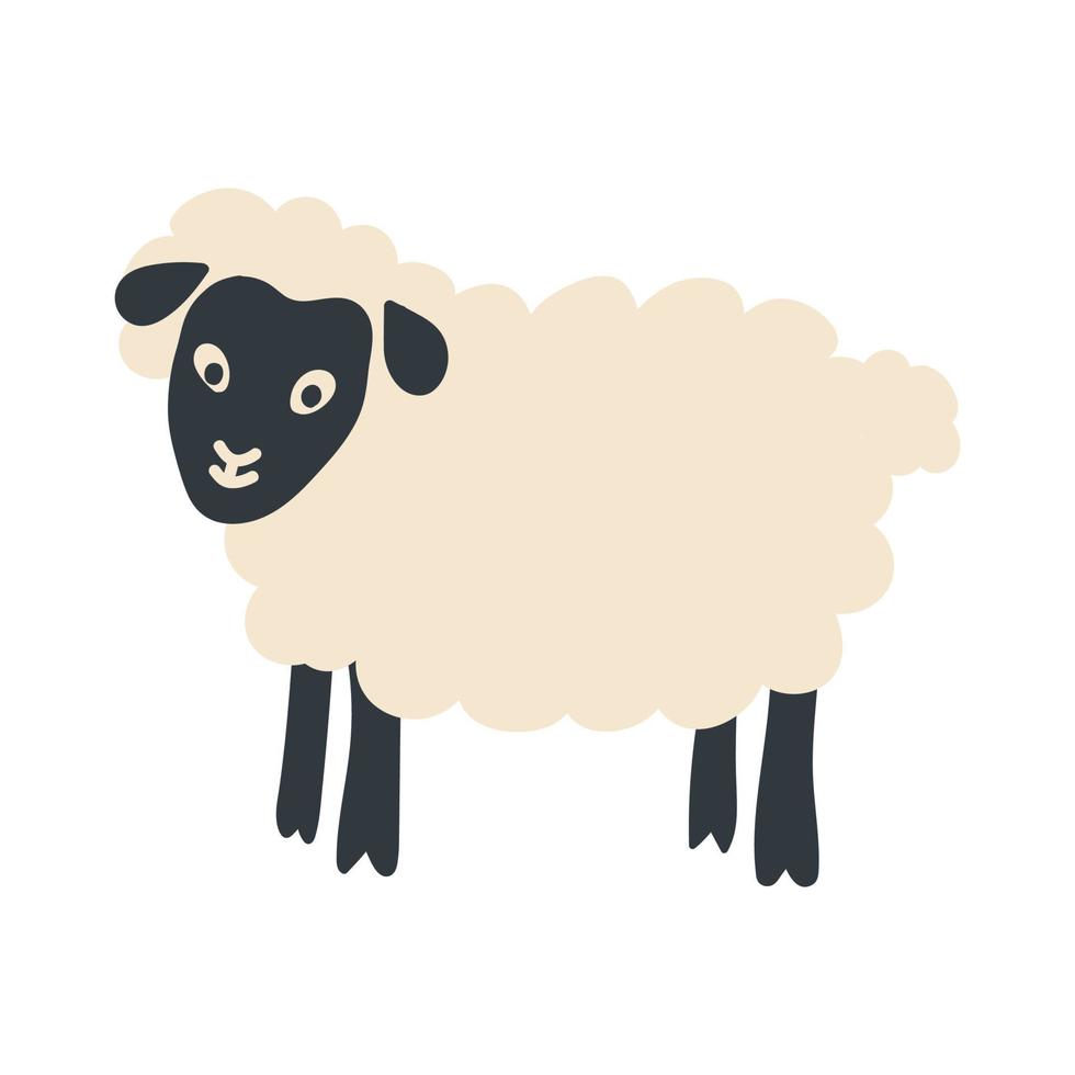 Cute sheep doodle illustration. Flat illustration of sheep character. Cartoon farm animal vector