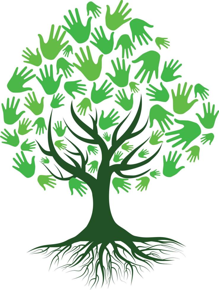 mano con árbol aislado sobre fondo blanco. vector