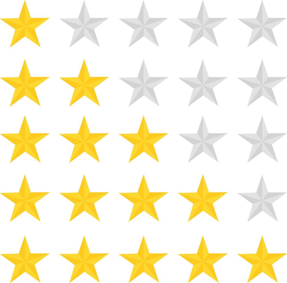 Five stars rating icon set on white background. vector