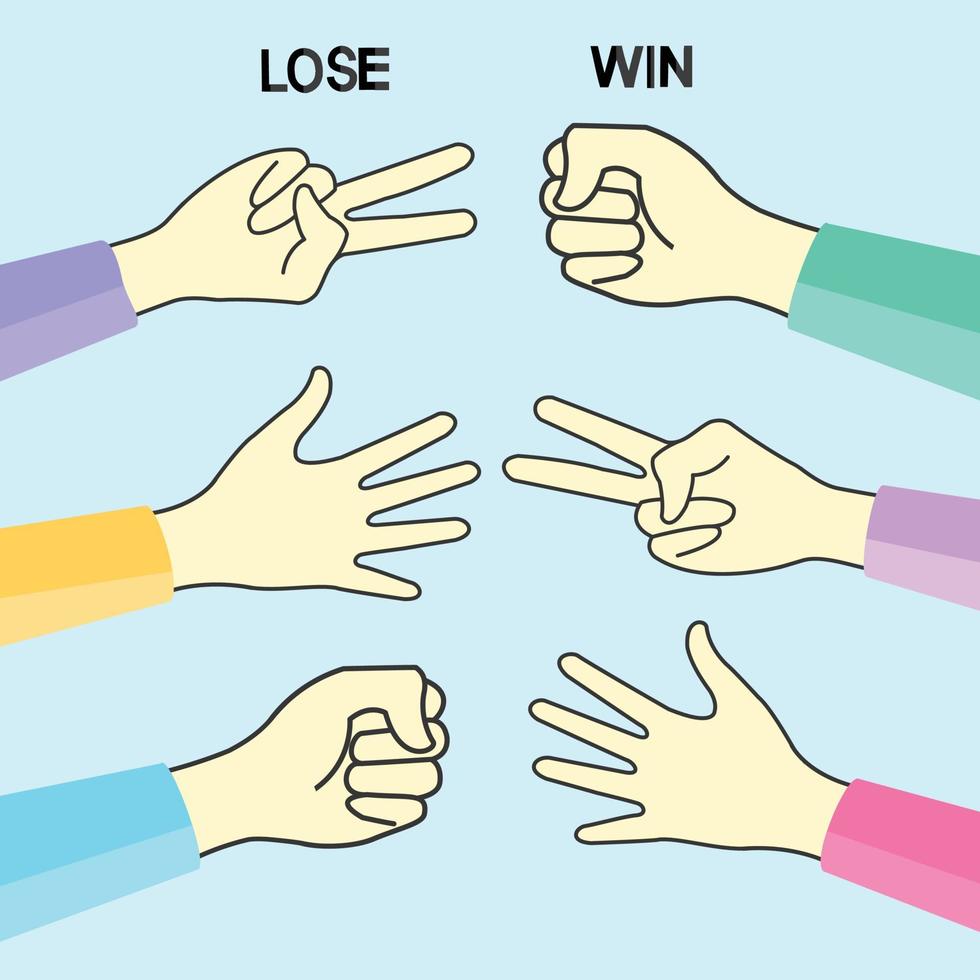 Hand game. Rock Paper Scissors on blue background. vector