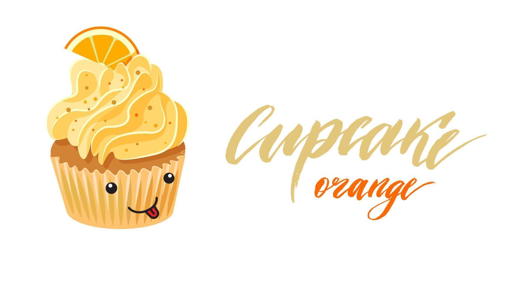 Drawing of a cute cupcake with yellow cream and orange vector