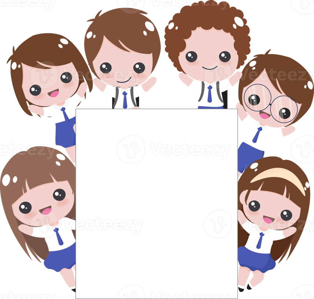 cheerful student in uniform holding back to school banner png