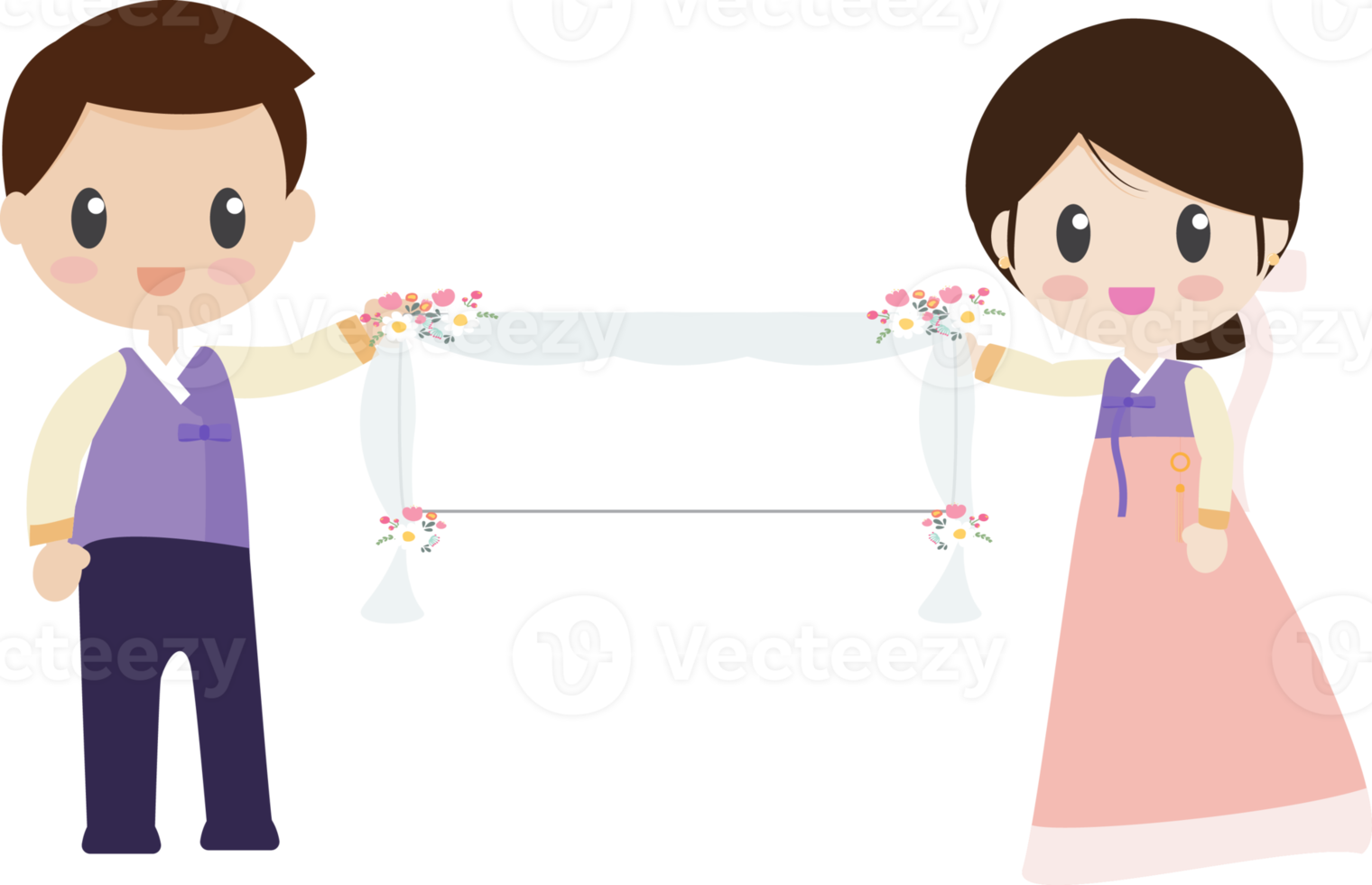 korean bride and groom in traditional wedding dress holding  banner png