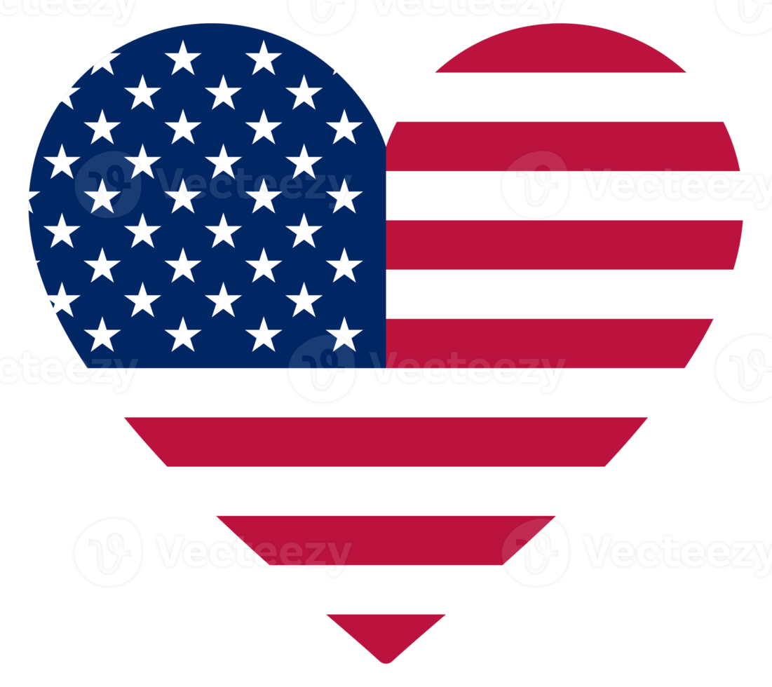 Flag of US, USA Flag, America Flag on the Heart Shape, Love Icon Symbol Base on Vector Illustration.. Format PNG