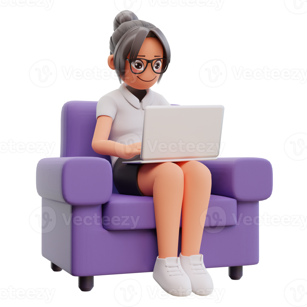 3d render cute business woman hold laptop png