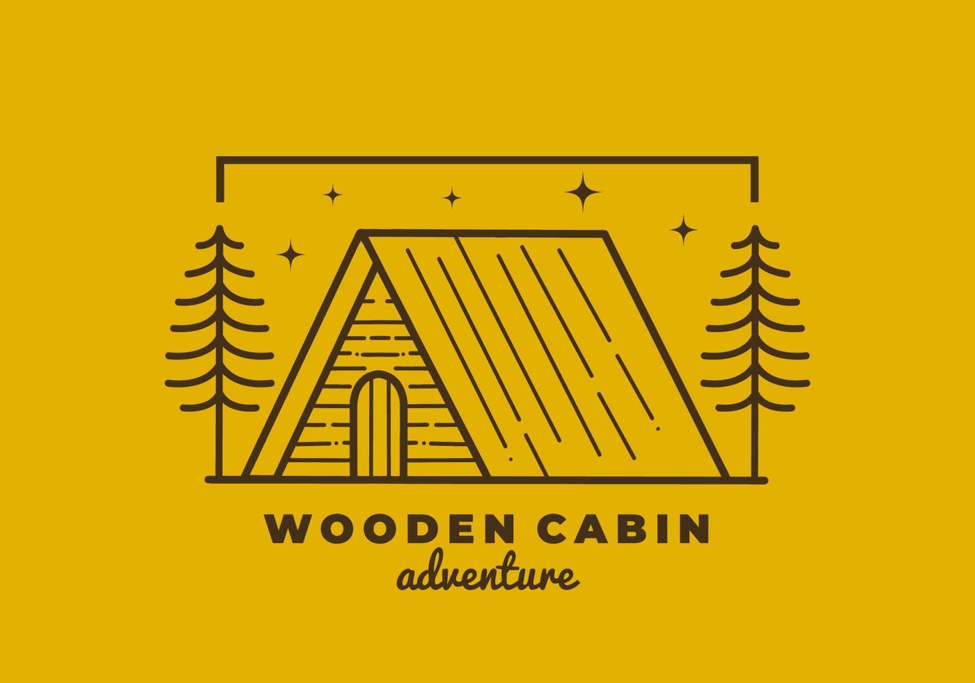 Retro line art design of a log cabin vector