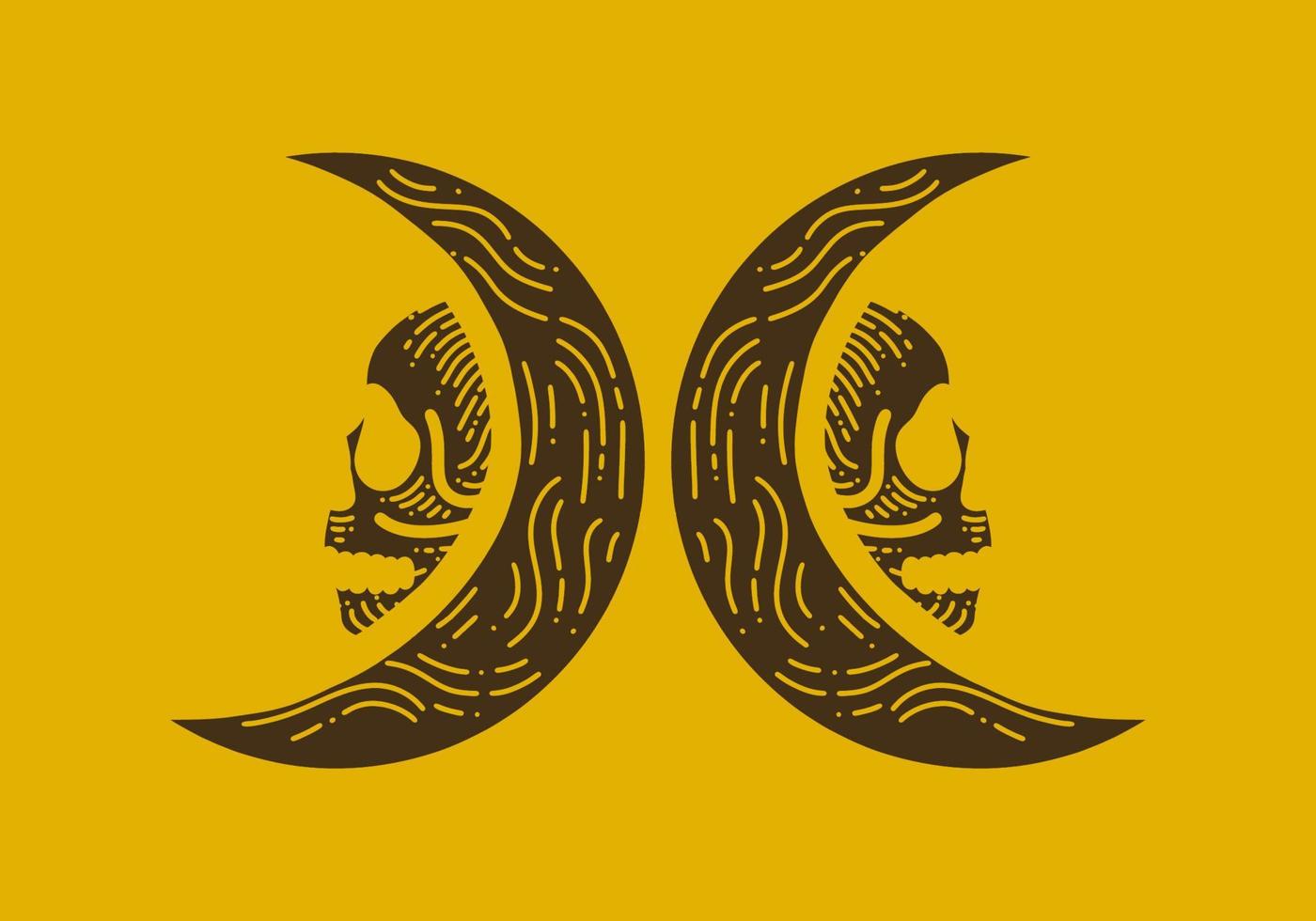 Retro line art design of a moon and skull vector