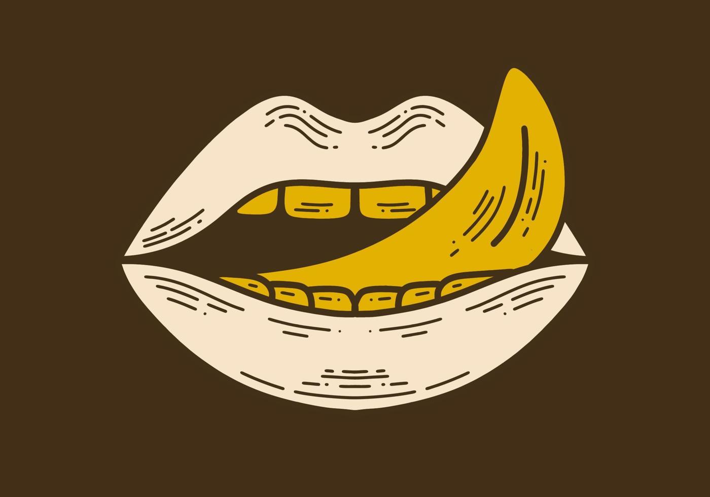 Vintage art drawing of a lips and tongue vector