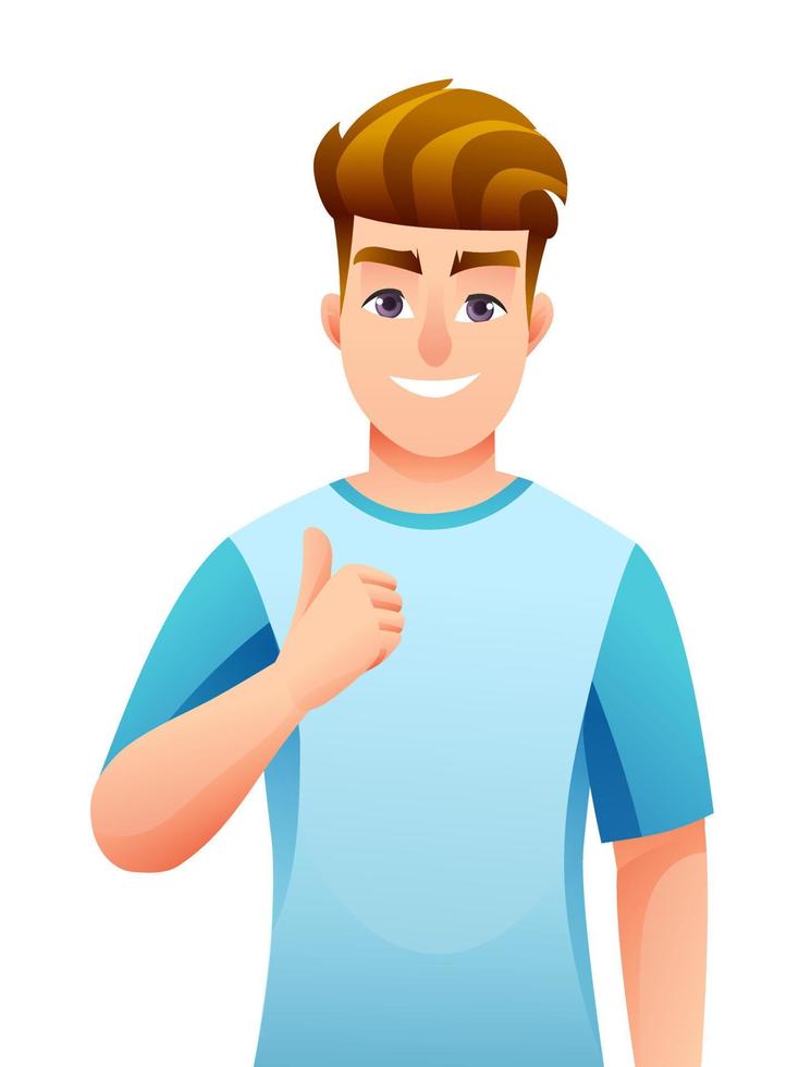 Happy man showing thumbs up gesture cartoon character vector