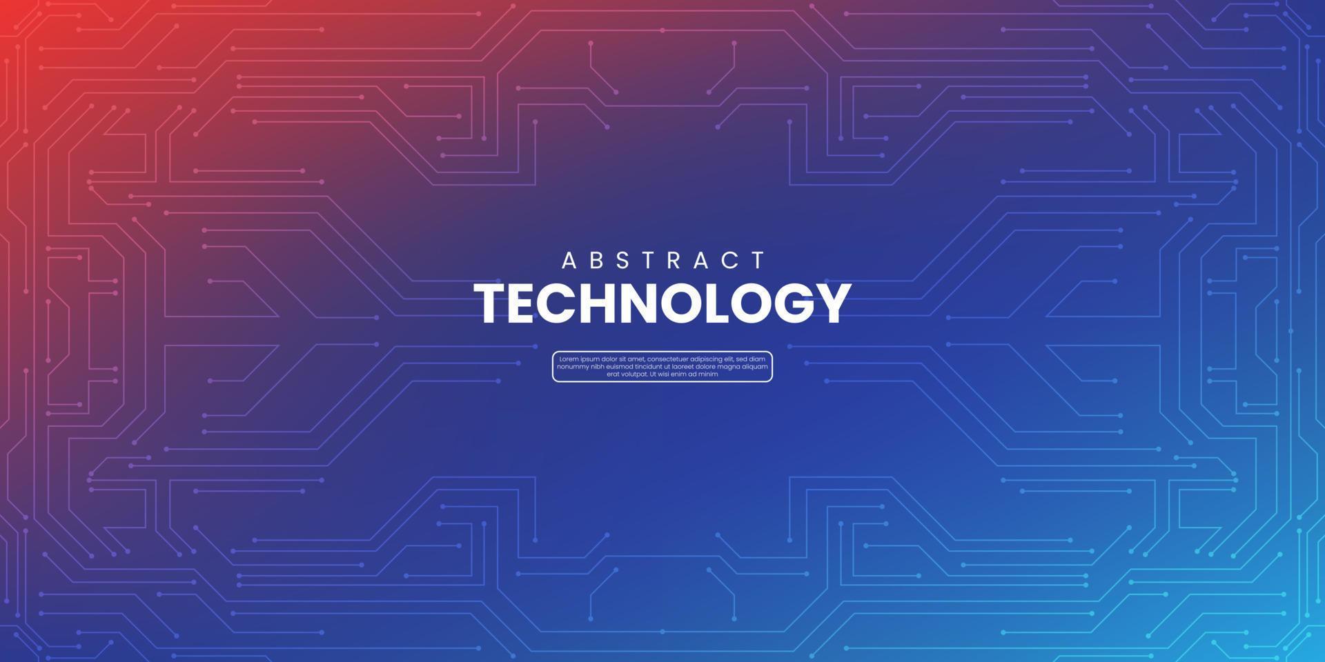 Abstract digital technology concept with circuit lines on orange red blue background vector