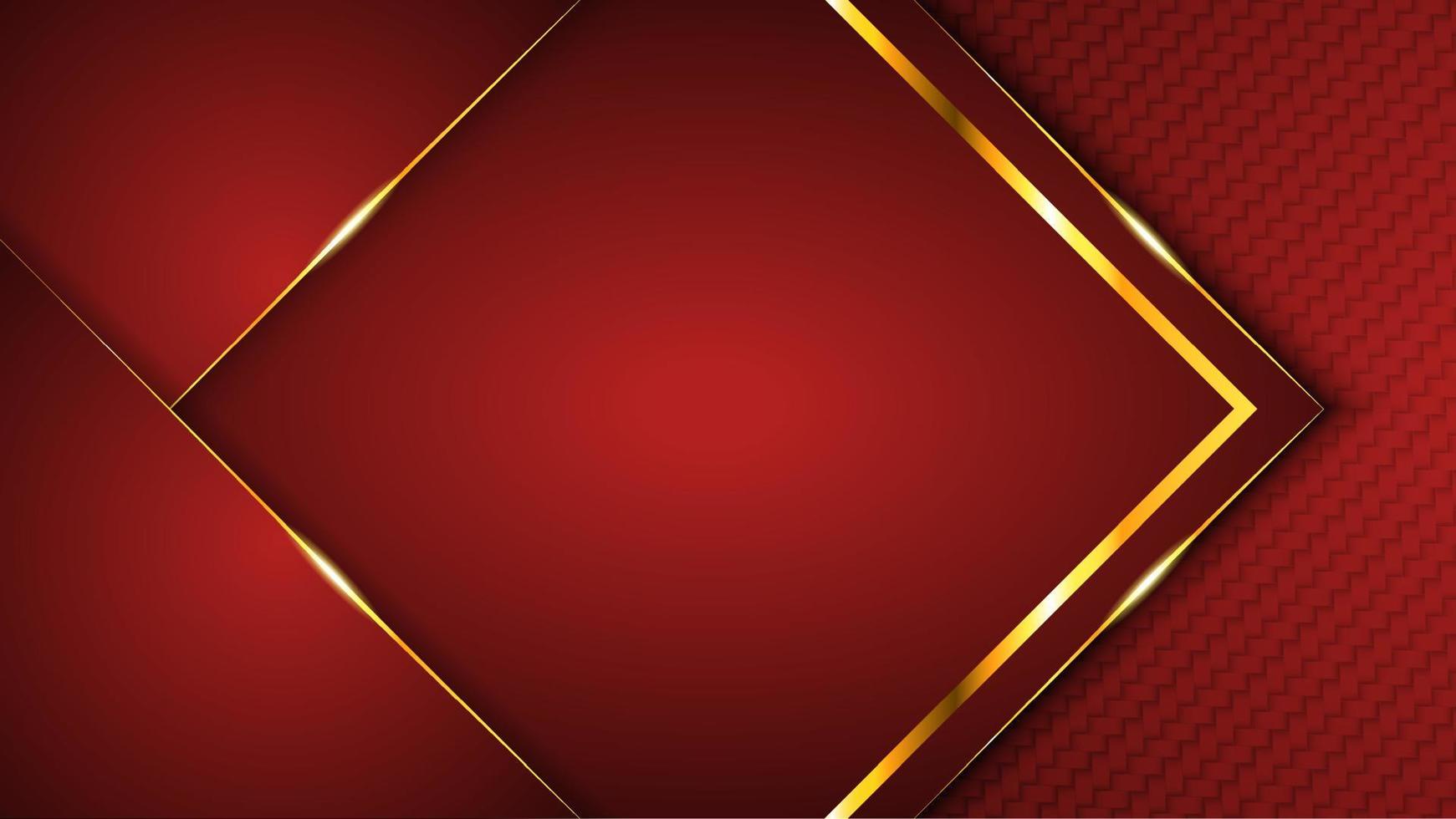 fondo rojo oscuro moderno con efecto de marco dorado y textura de carbono vector