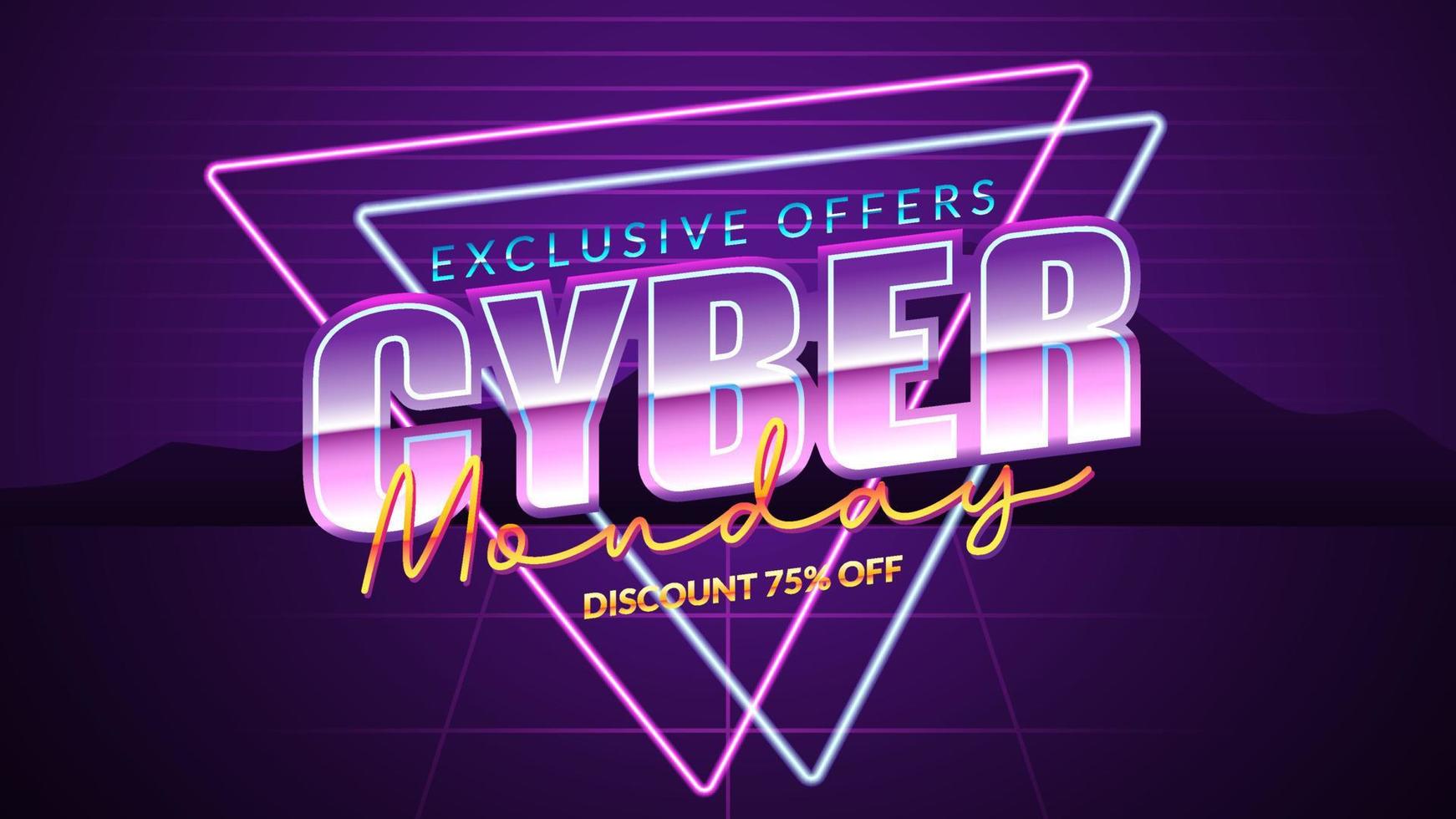 retro futuristic cyber monday sale banner with vintage background and neon glow effect vector