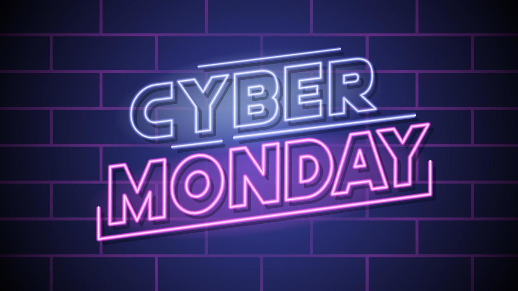 retro futuristic cyber monday sale banner with neon sign text effect vector