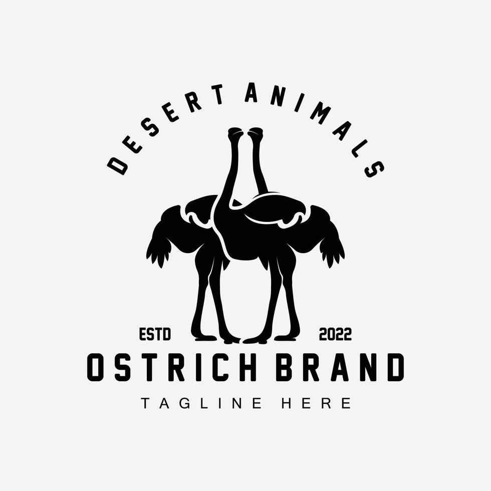 diseño de logotipo de avestruz, ilustración de animales del desierto, vida en el bosque, producto de marca de camello vectorial vector