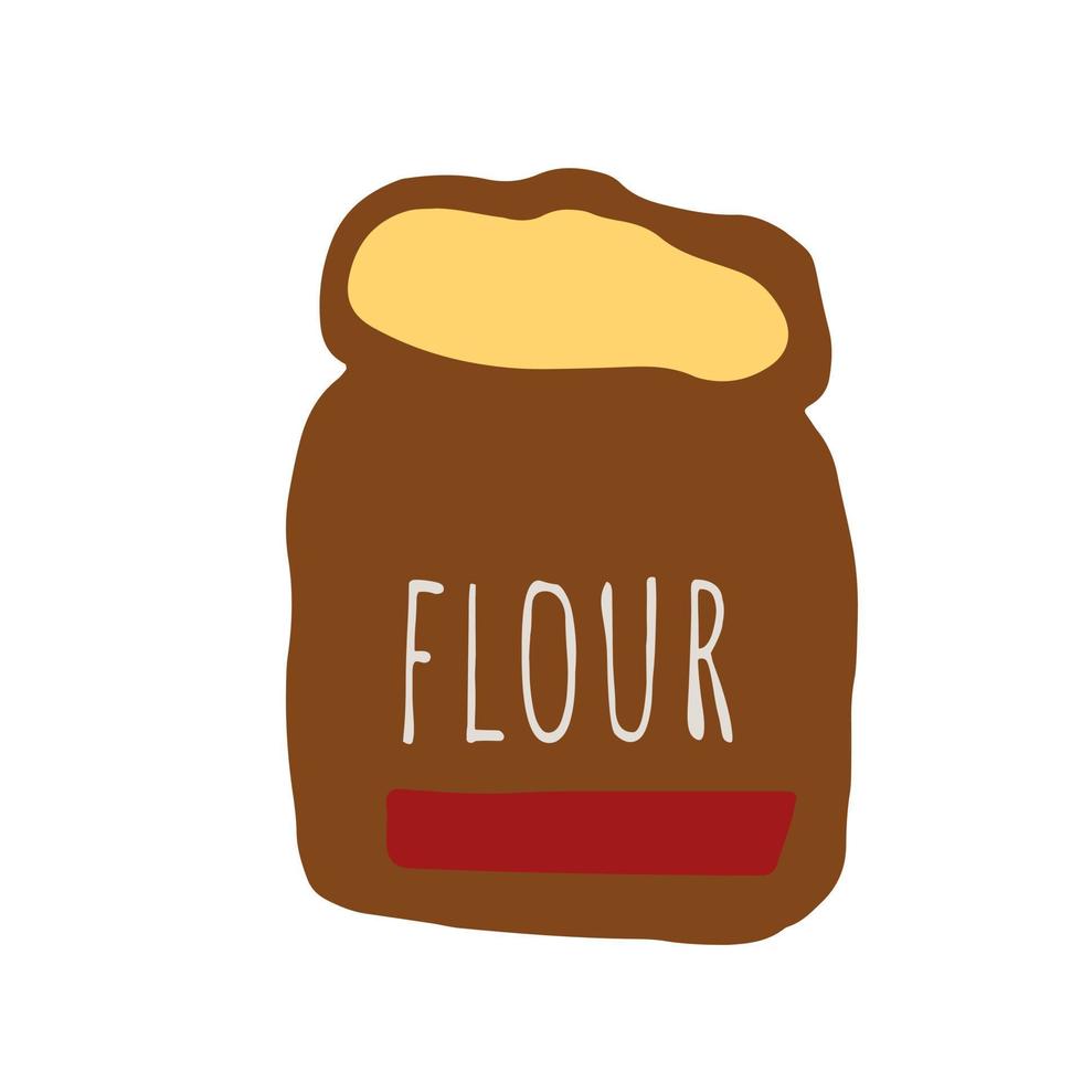 Bag of flour. Flour for baking. Flour for cooking on white background. Vector illustration